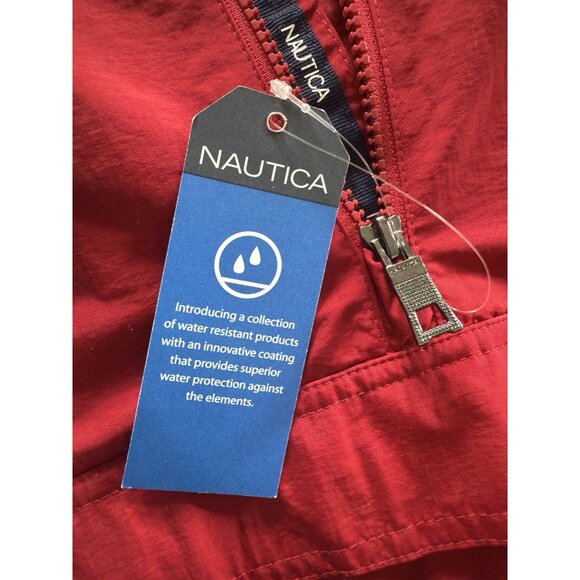 NWT Nautica Red Water Resistant Hooded Pullover Windbreaker Men's L - Picture 7 of 10